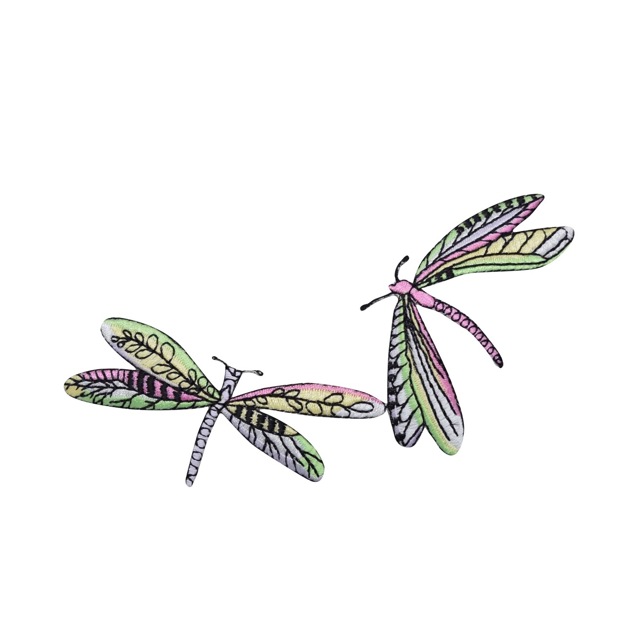 Two Dragonflies - Lime Green/Pink Embroidered Patch Embroidered, Iron on Patch